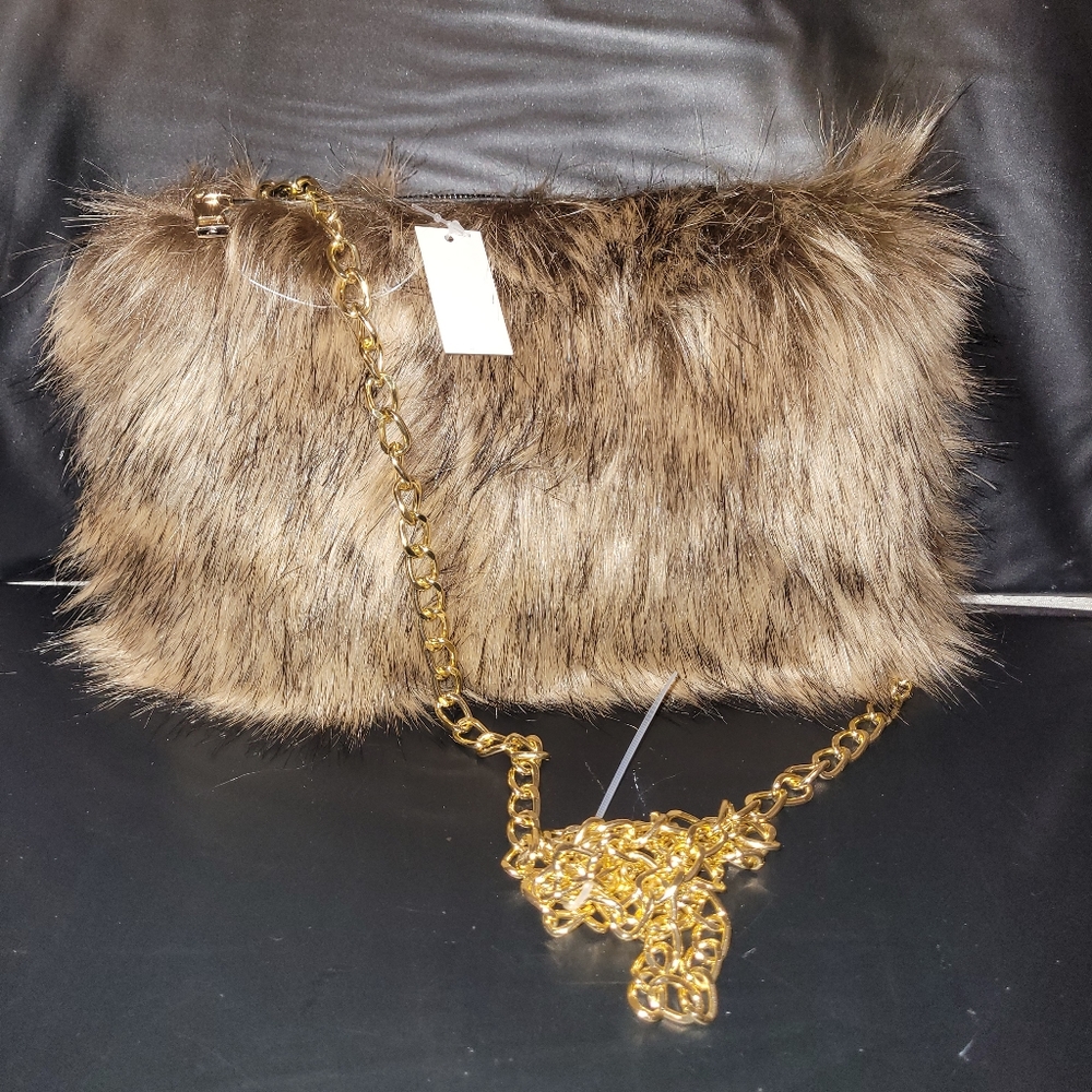 Plush Crossbody Fur Chain Shoulder Bag Brown